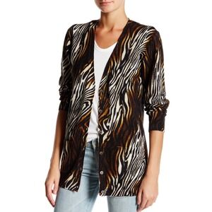 Equipment Femme Animal Zebra Print Cashmere Cardigan Sweater XS V Neck‎ Pockets